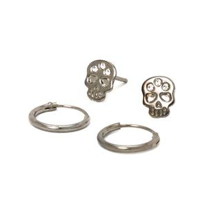 Sterling Skull & Hoop Earring Set .925